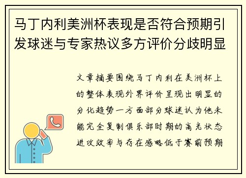 马丁内利美洲杯表现是否符合预期引发球迷与专家热议多方评价分歧明显